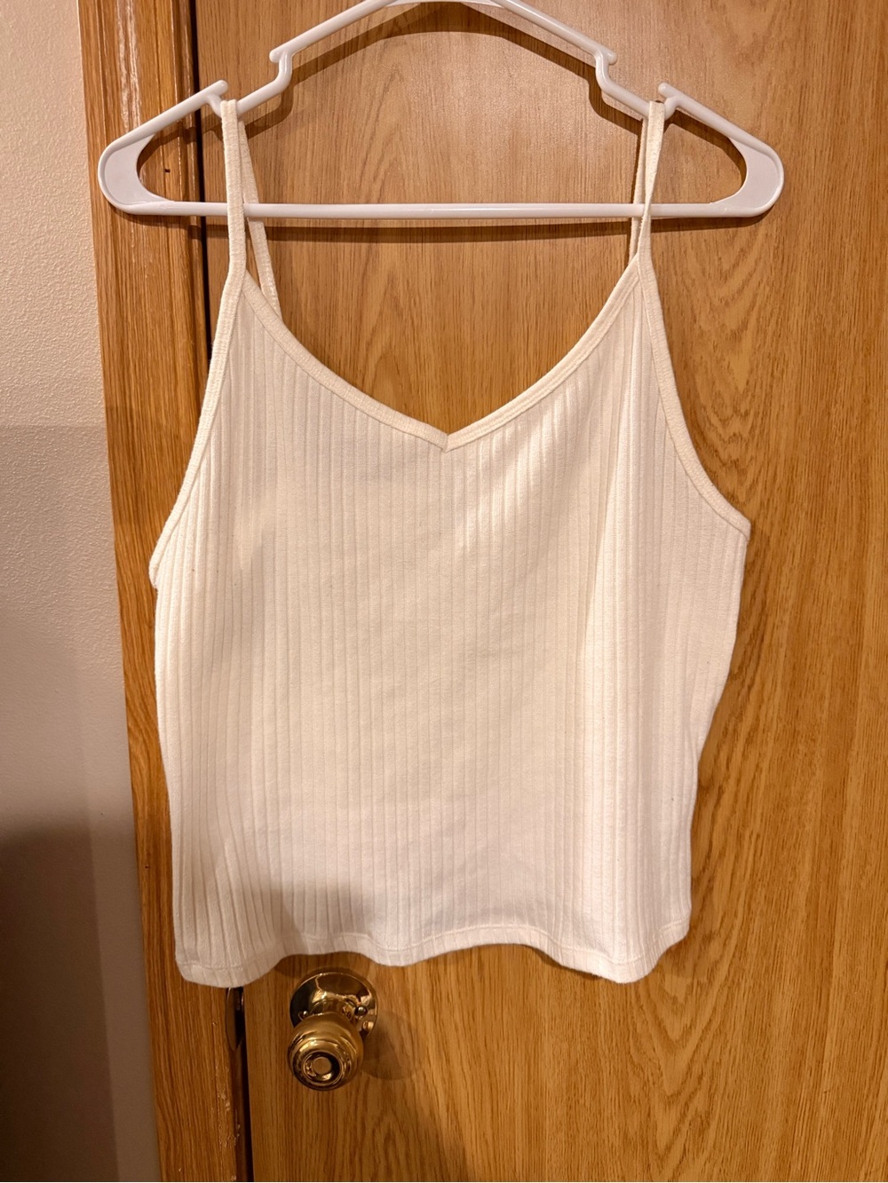 Classic Ribbed V-Neck Spaghetti Strap Tank - cream